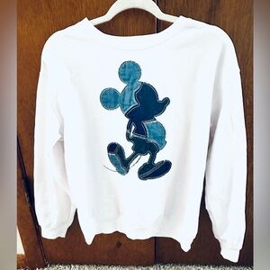 Disney Mickey Mouse Unisex White Sweatshirt with Denim Figure Embroidered size L